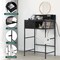 Black Vanity Desk with Charging Station, Makeup Table with Drawer, Open Shelf, and Hair Dryer Hook